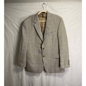 Vintage Lauren Ralph Lauren‎ Houndstooth Windowpane Silk Wool Blazer Brown 43R